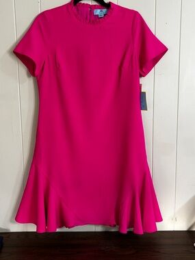 CeCe Hot Magenta Shift Dress Size 6 NWT Ruffle Hem Fit & Flare Cocktail Godet